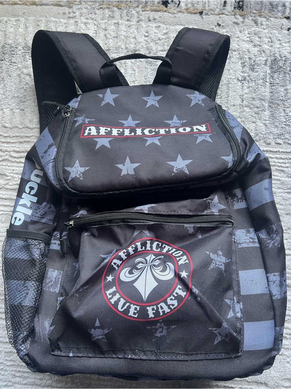 Men's Affliction Black and Gray Striped Travel Cooler Backpack